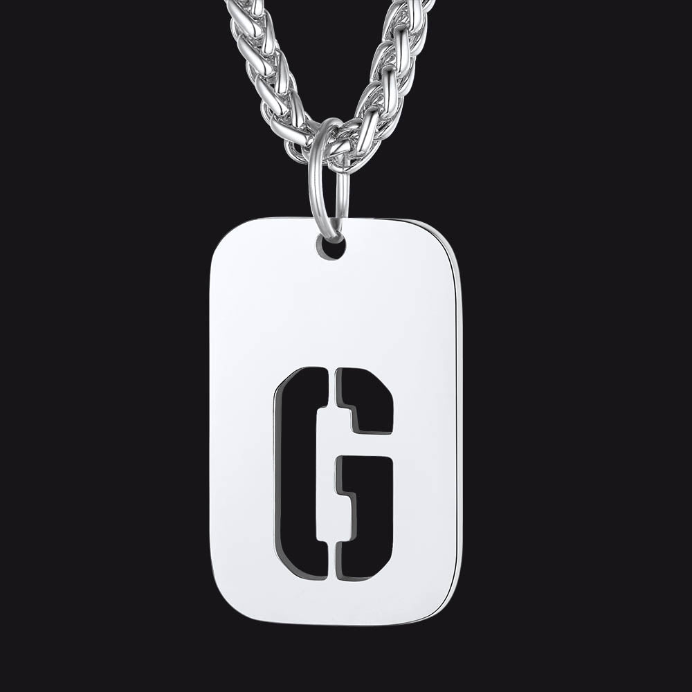 FaithHeart Letter Initial Dog Tags Pendant Necklace for Men Women FaithHeart