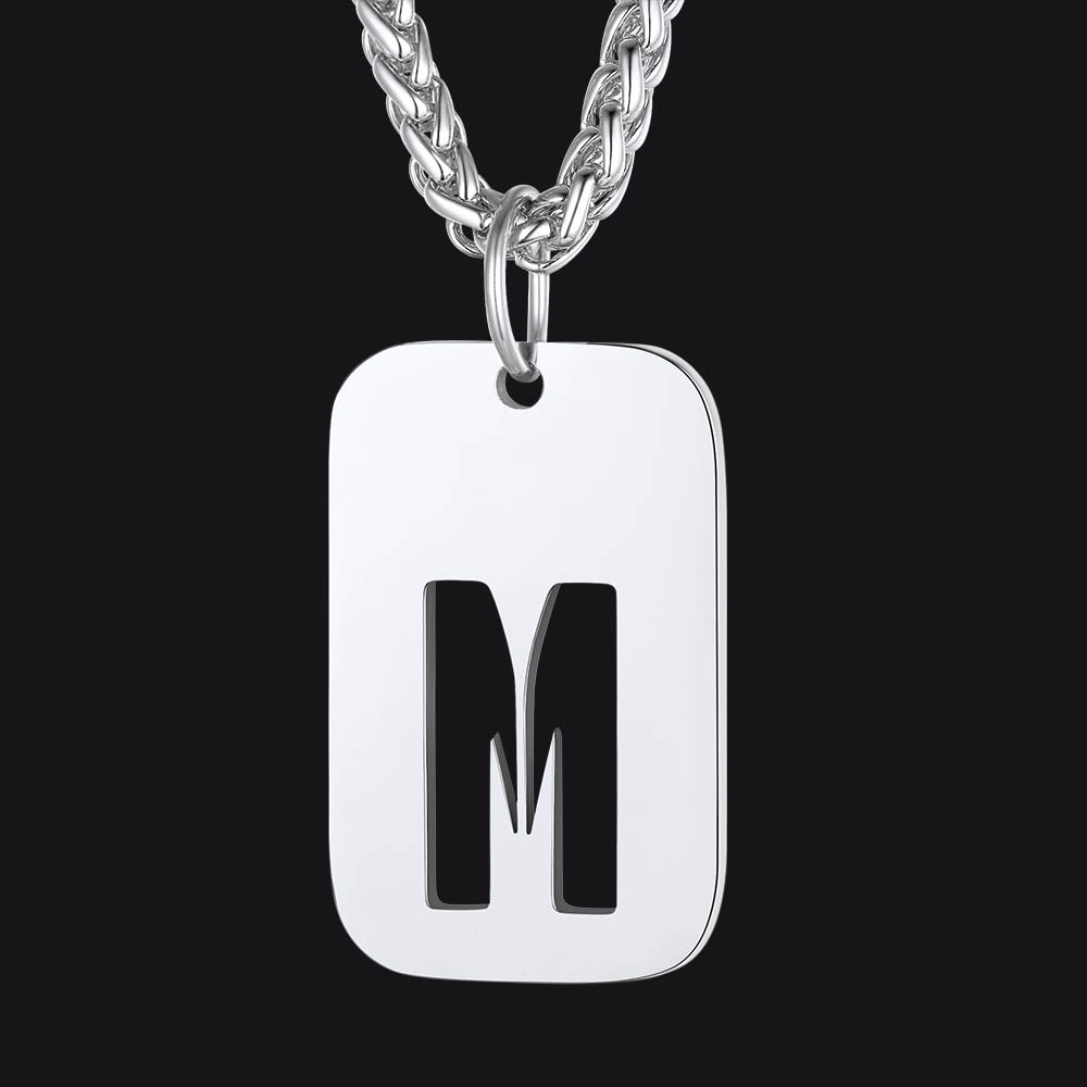 FaithHeart Letter Initial Dog Tags Pendant Necklace for Men Women FaithHeart