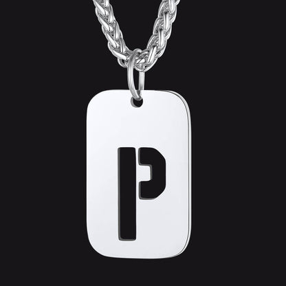 FaithHeart Letter Initial Dog Tags Pendant Necklace for Men Women FaithHeart