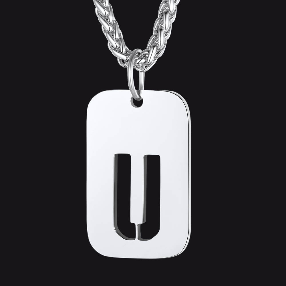 Stainless steel personalized dog tag pendant necklace for men and women, hollow letter U design