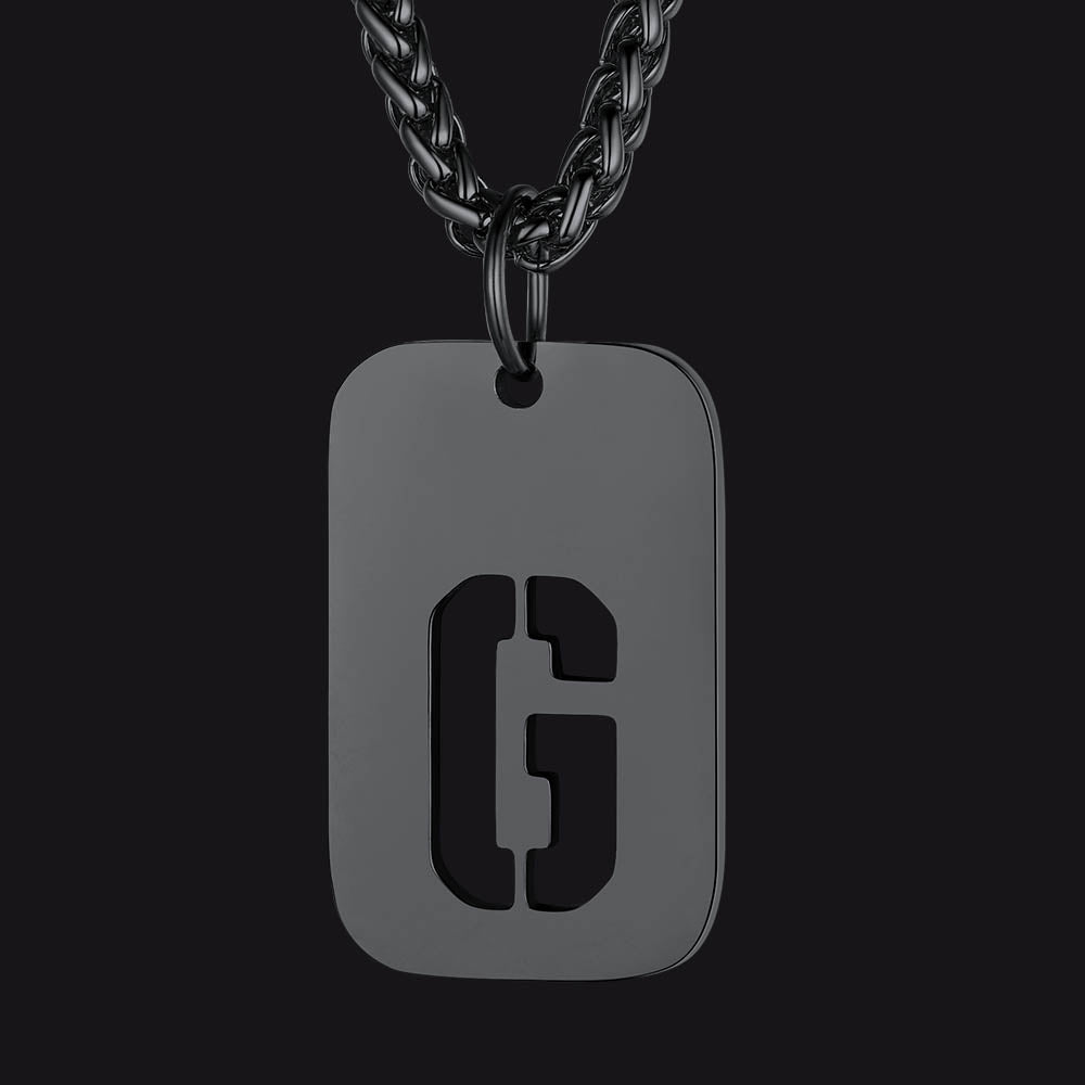 FaithHeart personalized black stainless steel 'G' initial dog tag pendant necklace