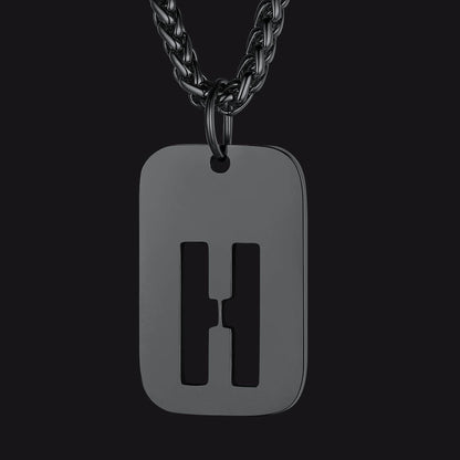 Black stainless steel personalized hollow letter 'H' dog tag pendant necklace for men and women
