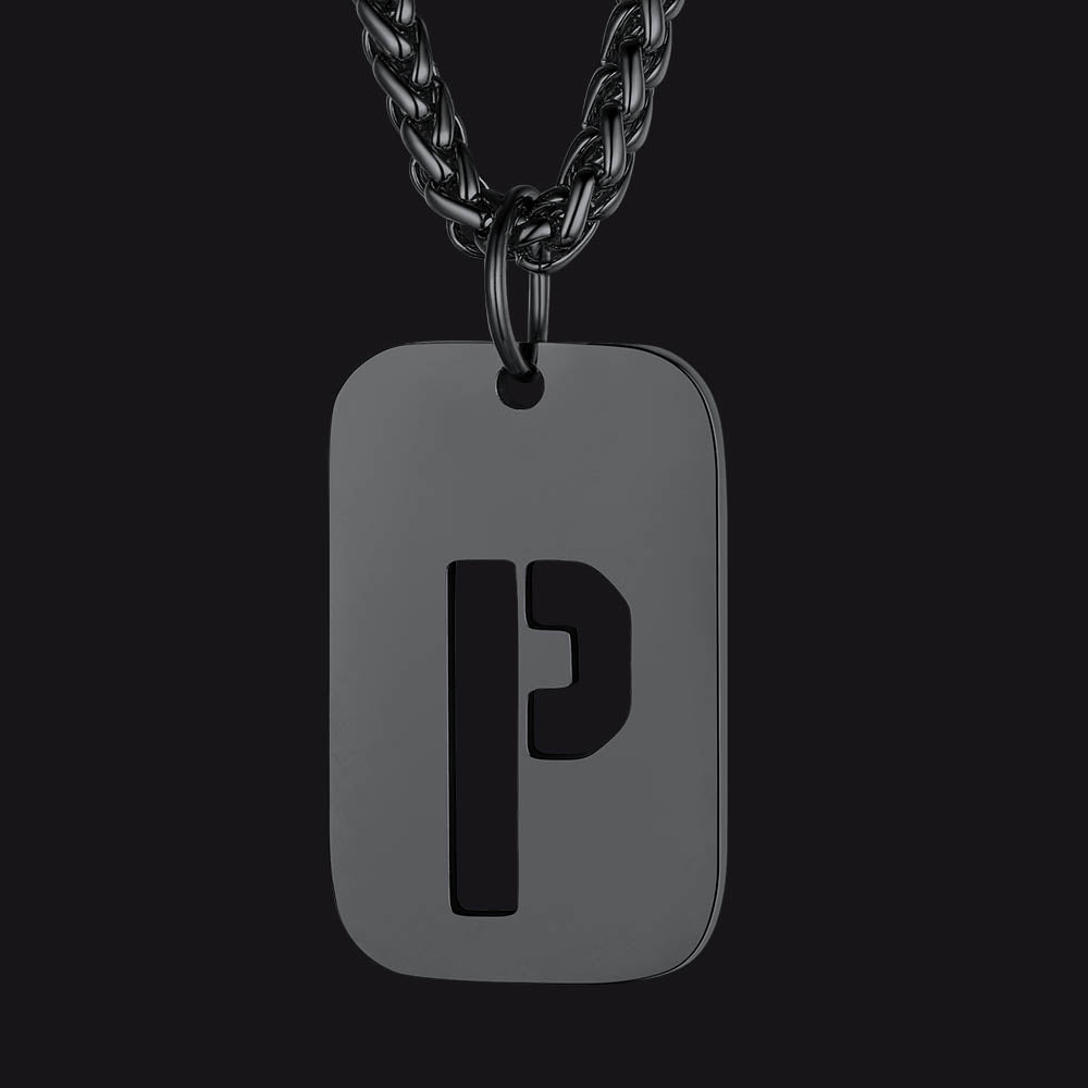 FaithHeart Letter Initial Dog Tags Pendant Necklace for Men Women FaithHeart