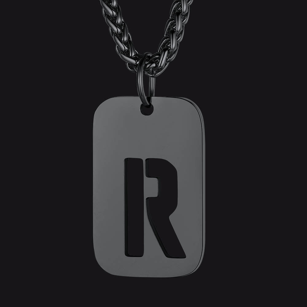 FaithHeart Letter Initial Dog Tags Pendant Necklace for Men Women FaithHeart
