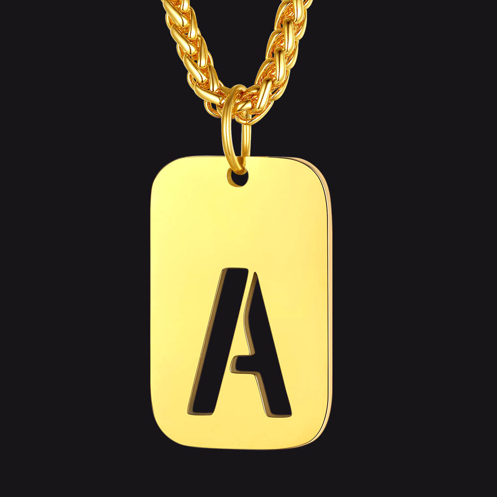FaithHeart Letter Initial Dog Tags Pendant Necklace for Men Women FaithHeart