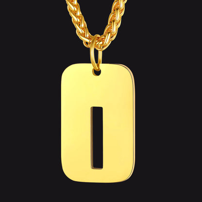 Gold 'I' Initial Dog Tag Pendant Necklace. Stainless steel, personalized jewelry for men and women.