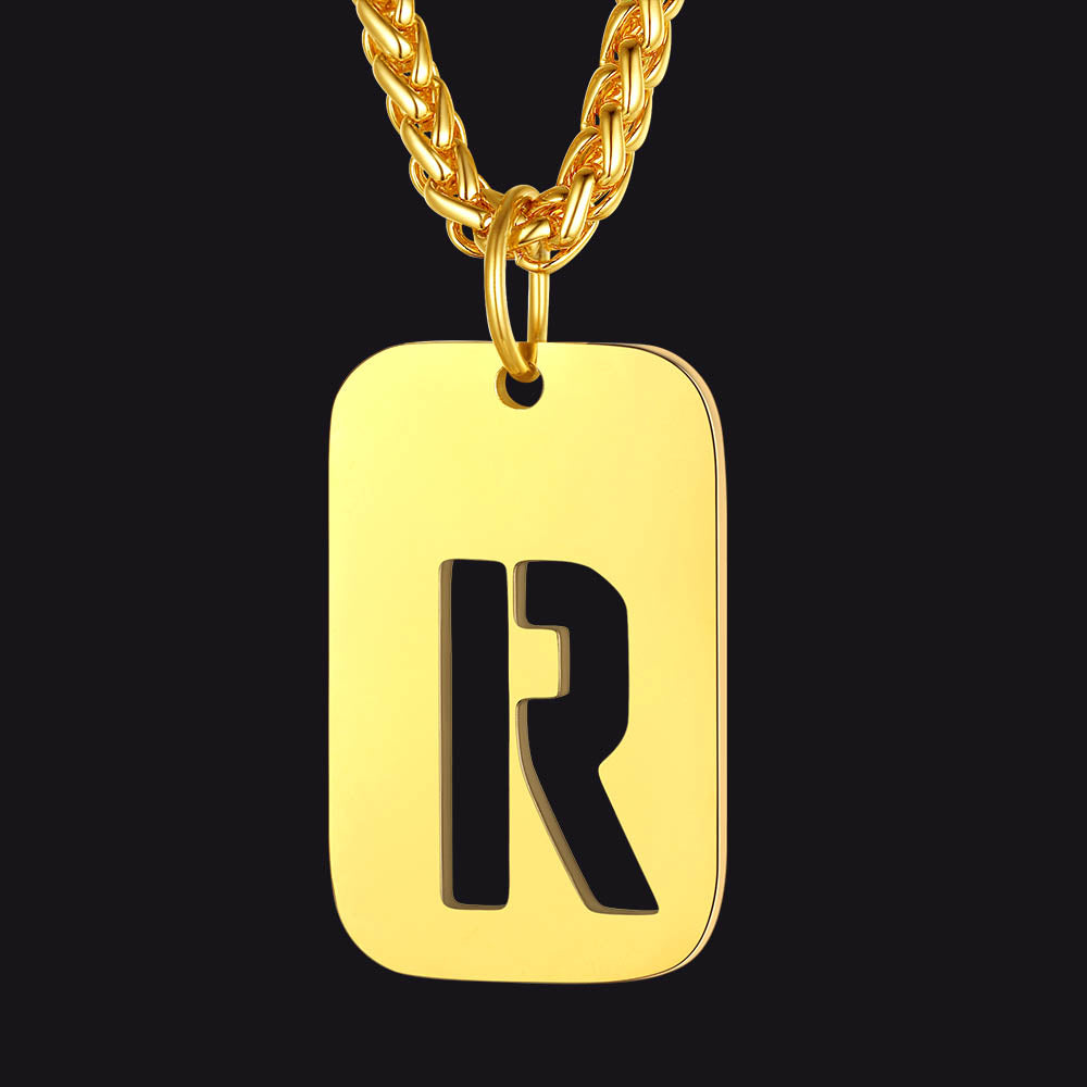 FaithHeart Letter Initial Dog Tags Pendant Necklace for Men Women FaithHeart