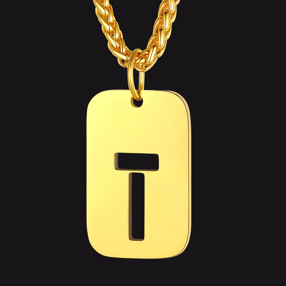 FaithHeart Letter Initial Dog Tags Pendant Necklace for Men Women FaithHeart