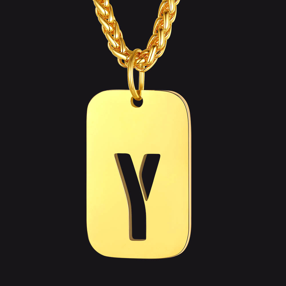 FaithHeart Letter Initial Dog Tags Pendant Necklace for Men Women FaithHeart