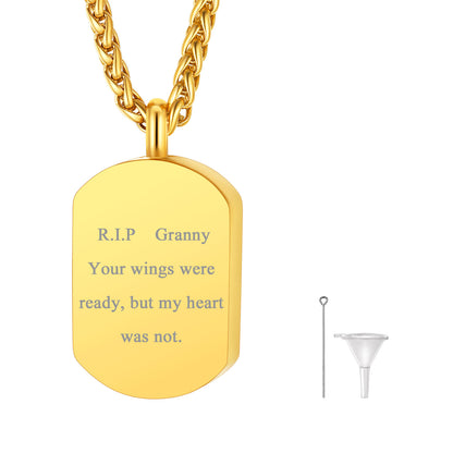 Customized Urn Dog Tag Necklace for Ashes Memorial Jewelry