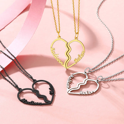 Custom Name Matching Heart Couple Necklaces Gift for BF