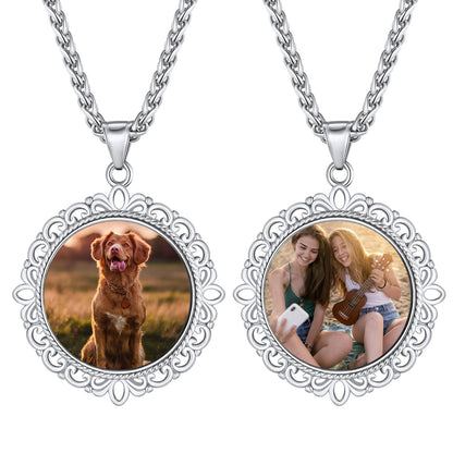 Vintage Customized Double-side Photo Pendant Memorial Necklace with Picture