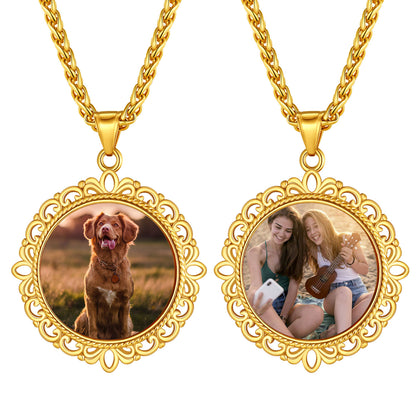 Vintage Customized Double-side Photo Pendant Memorial Necklace with Picture