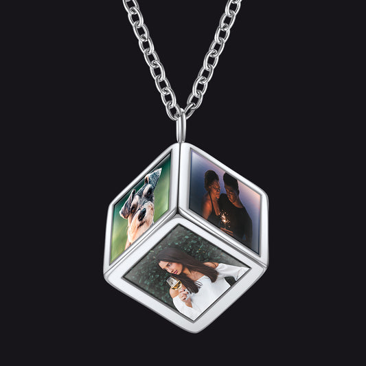 Personalized cube photo pendant necklace for womenimg