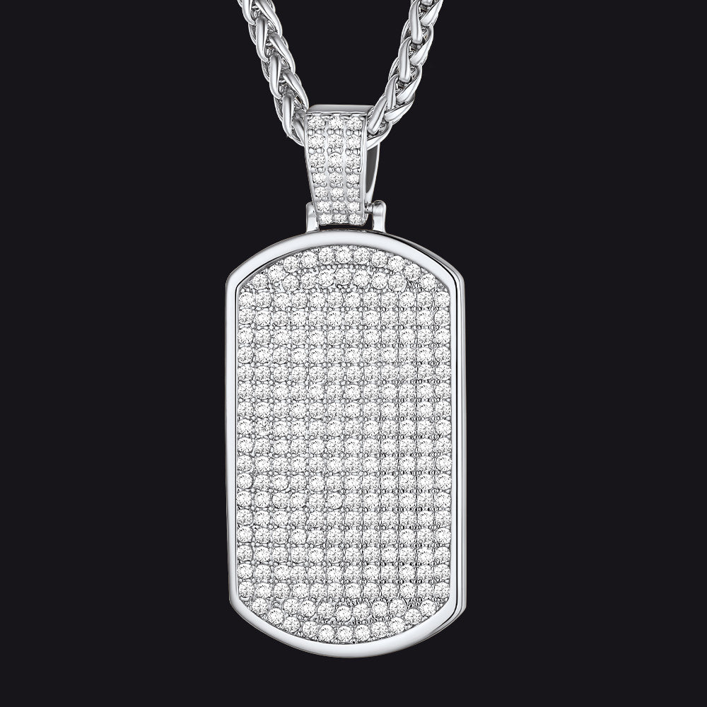 Steel Stainless Steel Diamond Dog Tag Pendant Necklace for Men