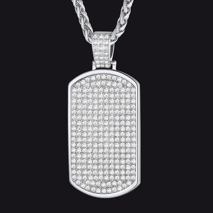 Steel Stainless Steel Diamond Dog Tag Pendant Necklace for Men