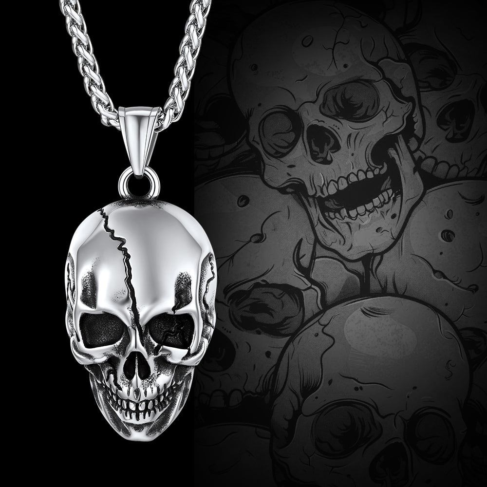 Gothic Skull Necklaces with Fissured Skeleton Head for Men