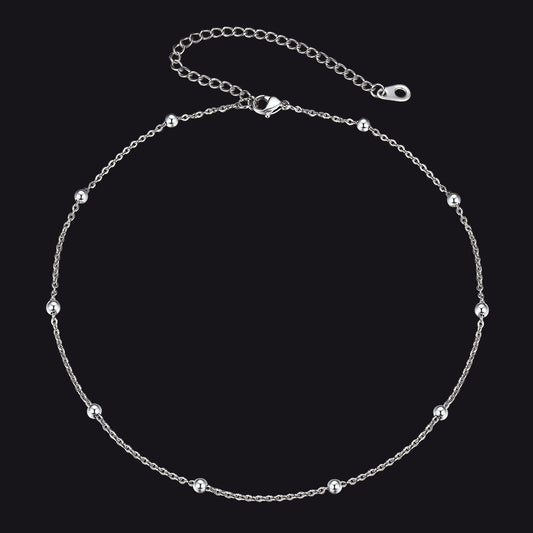 Silver Cable Chain Bobble Choker Necklace with Ball Beadsimg