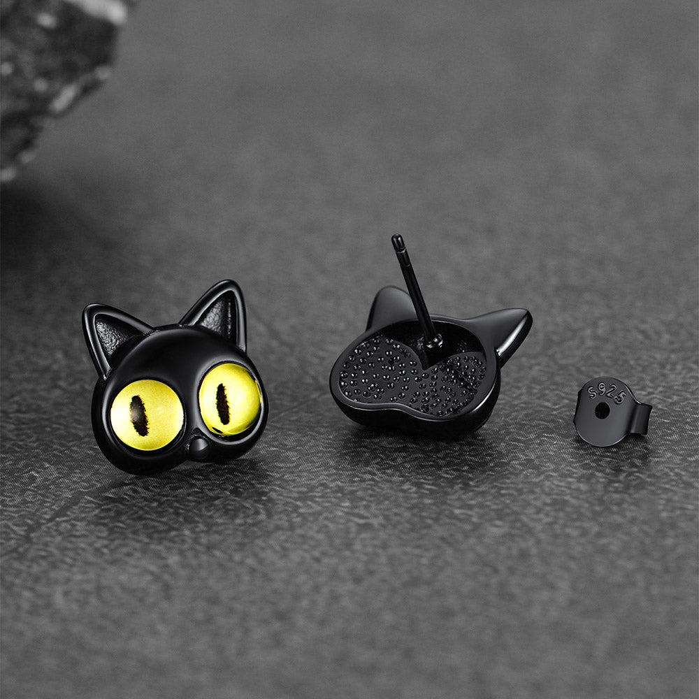 FaithHeart Black Cat Stud Earrings