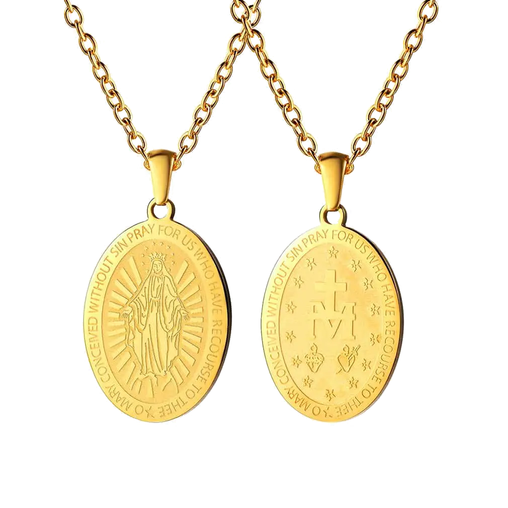 FaithHeart Blessed Virgin Mary Necklace Oval Catholic Medal Necklace FaithHeart