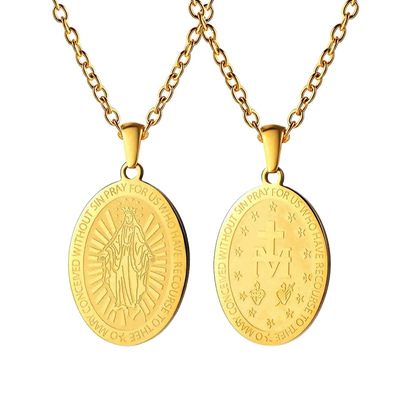 FaithHeart Blessed Virgin Mary Necklace Oval Catholic Medal Necklace FaithHeart