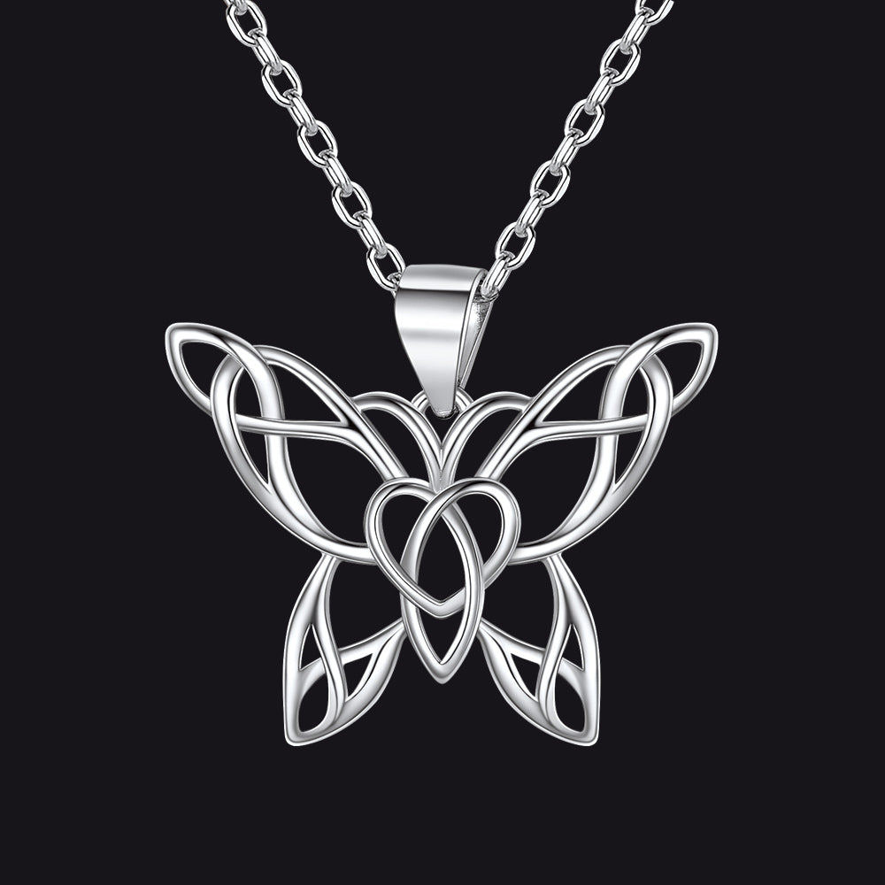 FaithHeart Celtic Knot Butterfly Pendant Necklace in Sterling Silver