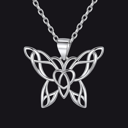 FaithHeart Celtic Knot Butterfly Pendant Necklace in Sterling Silver