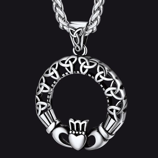 FaithHeart Celtic Knot Claddage Circle Pendant Necklace