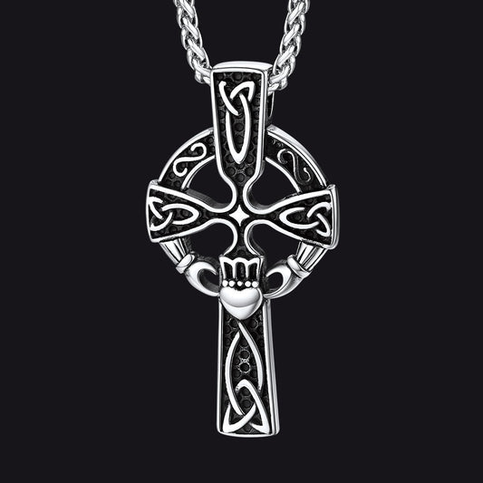 FaithHeart Celtic Knot Cross Claddage Necklace For Men