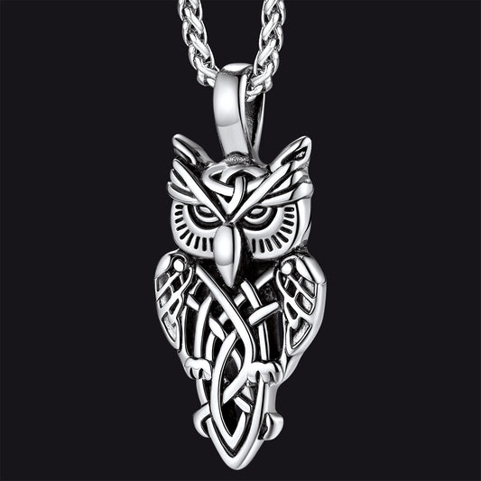 FaithHeart Celtic Knot Owl Pendant Necklace Stainless Steel