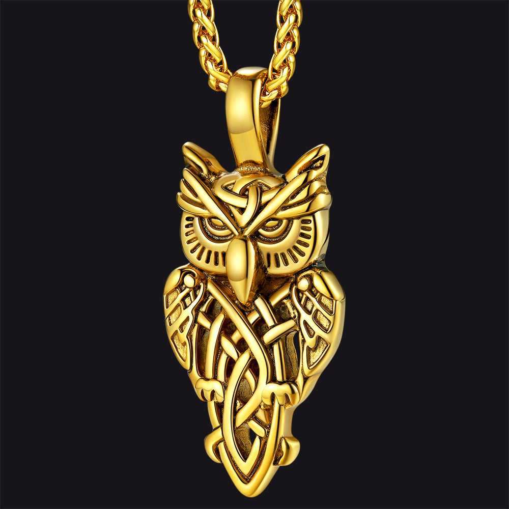 FaithHeart Celtic Knot Owl Pendant Necklace Gold