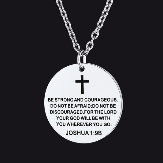 FaithHeart Christian Joshua 1:9 Cross Medal Necklace For Men FaithHeart