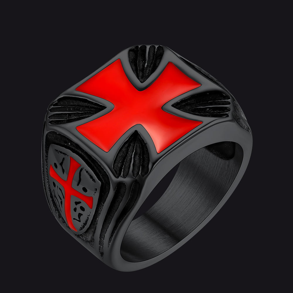 FaithHeart Christian Knights Templar Cross Ring For Men Stainless Steel FaithHeart