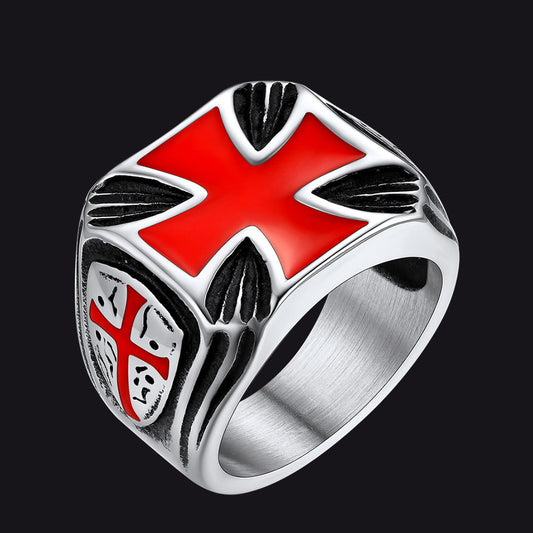 FaithHeart Christian Knights Templar Cross Ring For Men Stainless Steel