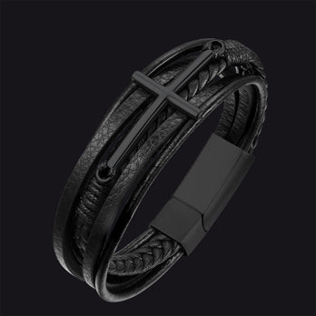 FaithHeart Cross Multi-Layer Braided Leather Bracelet