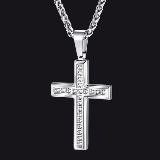 FaithHeart Cubic Zirconia Cross Pendant Necklace for Men
