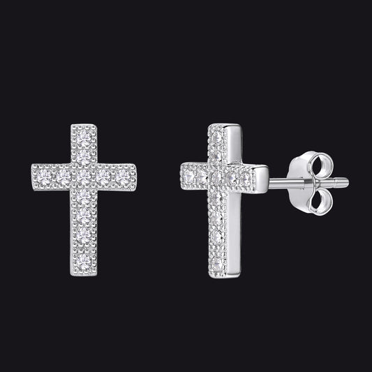 FaithHeart Cubic Zirconia Cross Stud Earrings Sterling Silver
