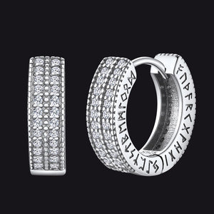 FaithHeart Cubic Zirconia Huggie Hoop Earrings With Runes