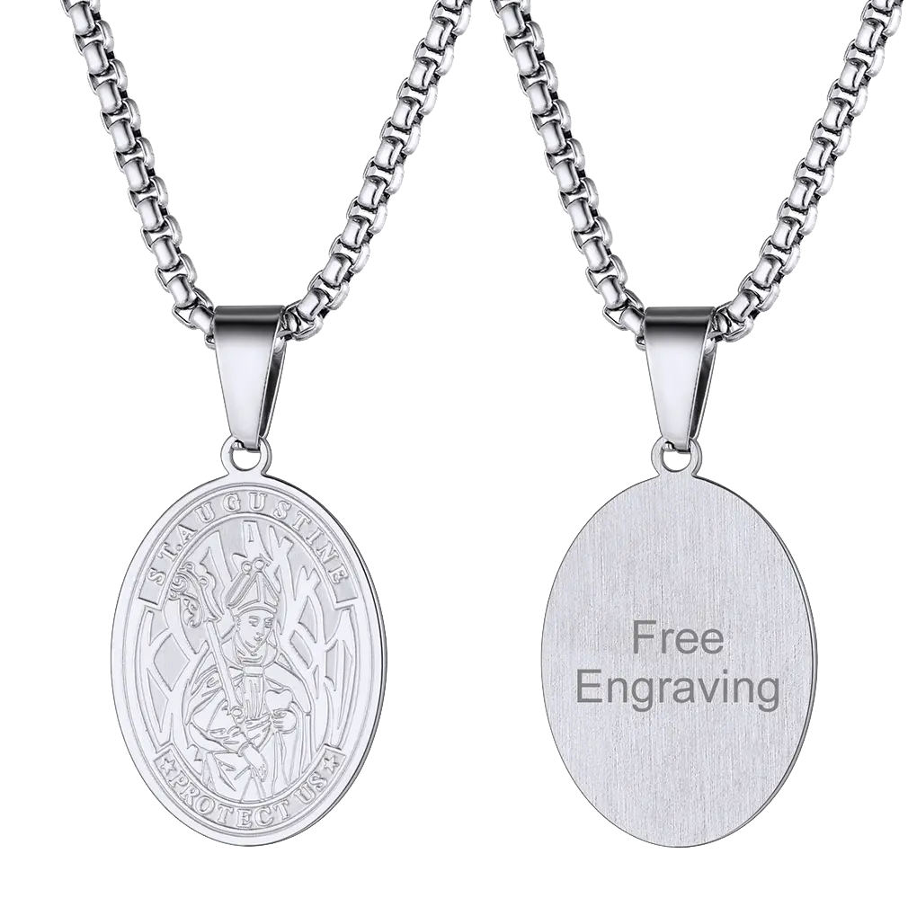 Engraved Saint Augustine Necklace Catholic Medal Necklace