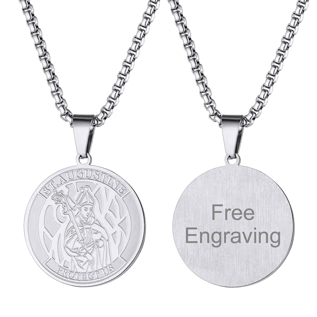 Engraved Saint Augustine Necklace Saint Medal