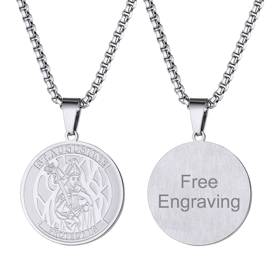 FaithHeart Custom Saint Augustine Necklace Saint Medal Jewelry FaithHeart