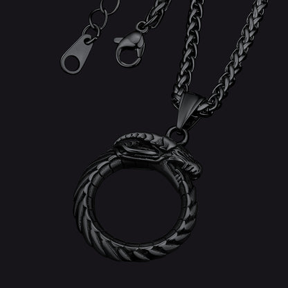 FaithHeart Dragon Circle Pendant Necklace Black