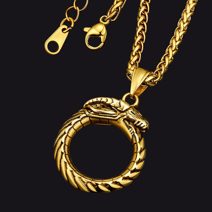 FaithHeart Dragon Circle Pendant Necklace Gold