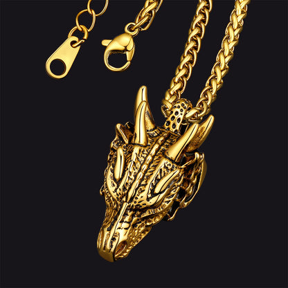 FaithHeart Dragon Head Pendant Necklace Gold