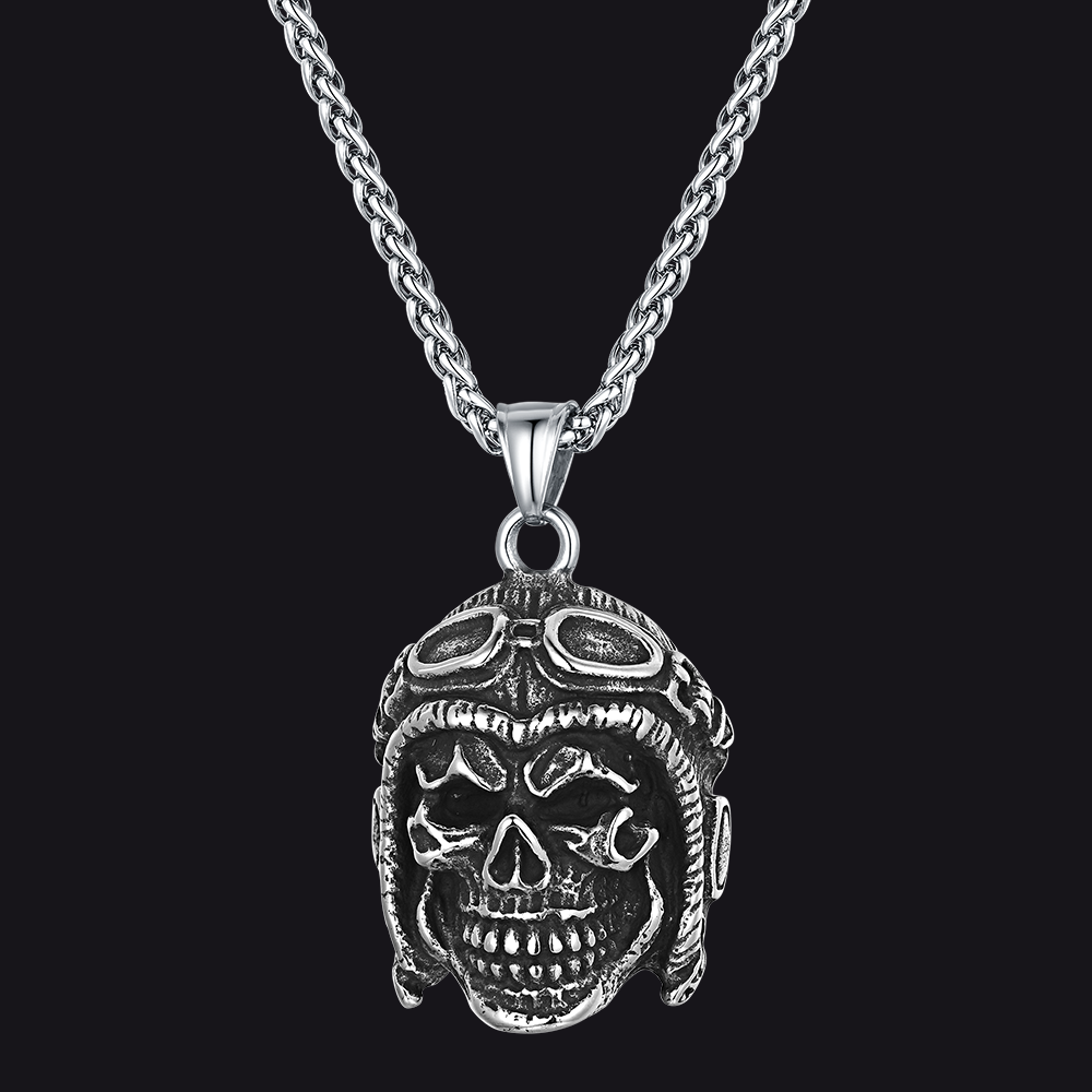 Flying Helmet Skull Antique Necklace