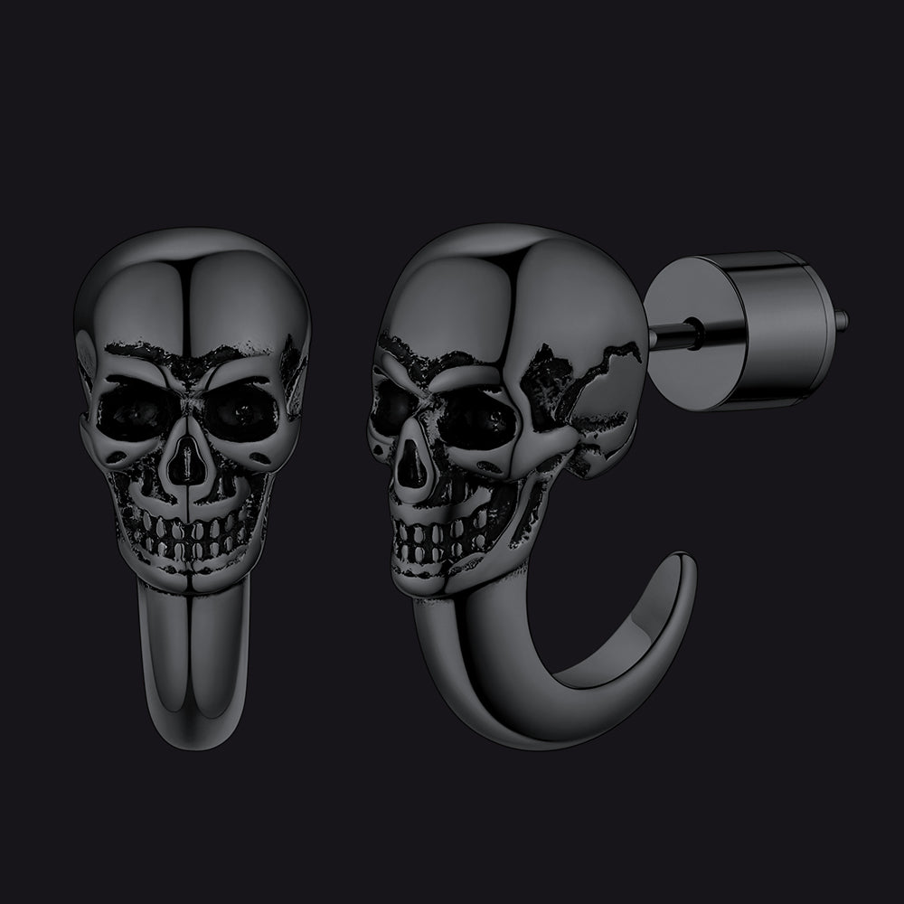 FaithHeart Gothic Half-Circle Skull Huggie Earrings Black