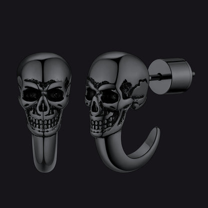 FaithHeart Gothic Half-Circle Skull Huggie Earrings Black