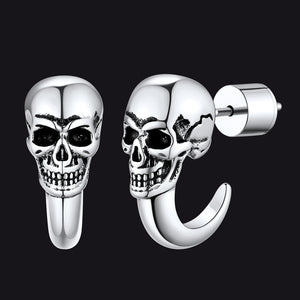 FaithHeart Gothic Half-Circle Skull Huggie Earrings