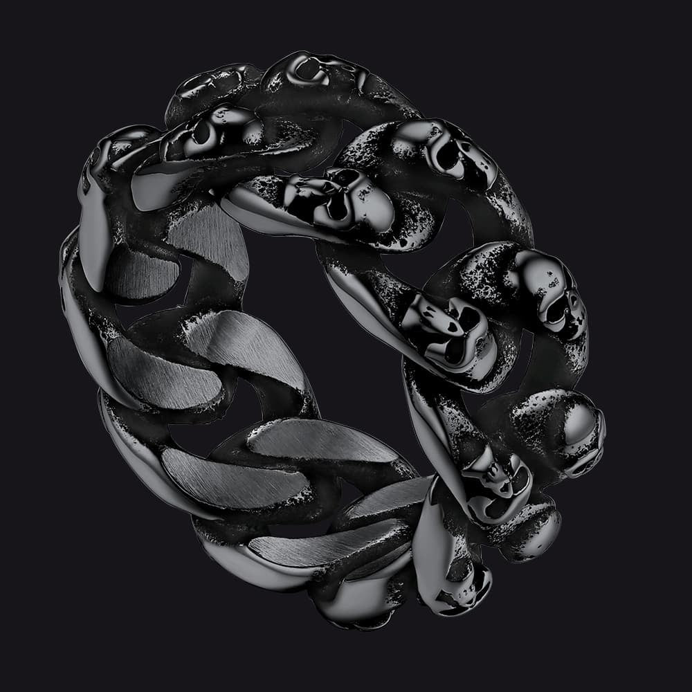 FaithHeart Gothic Skull Cuban Chain Ring Stainless Steel Black