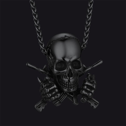 FaithHeart Gothic Skull Pendant Necklace Stainless Steel Black